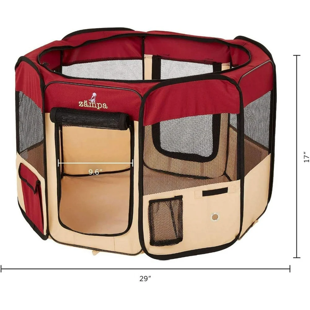 Zampa Red & Tan Portable Pet Playpen